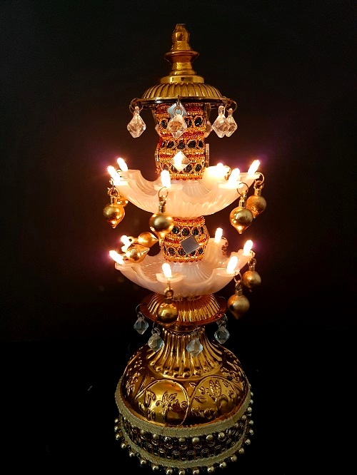 Latkan Electric Puja Lamp 110V 2 Step 14 Bulbs Rotating Diya for Pooja Room 28793 DesiClik